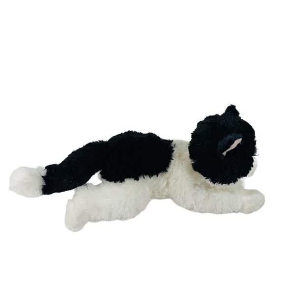 Aurora Realistic Cat Stuffed Animal Oreo Plush Green Eye Black White 12" Toy - Picture 5 of 9